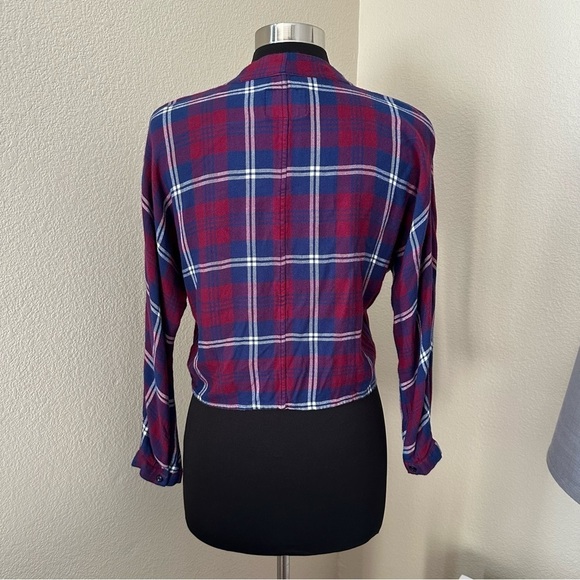 Rails Red Blue Sloane Crop Tie Front Flannel Button-down Shirt Size S/P - Picture 10 of 15